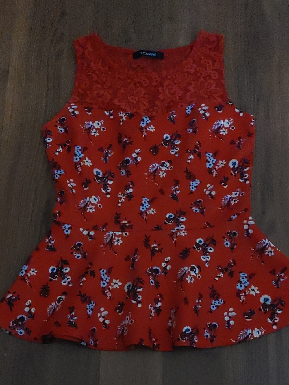 Trovare Red Floral Lace Peplum Tank Sz SM